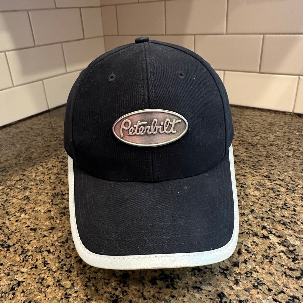 Vtg Peterbilt Cyrk Baseball Cap Hat Mens OS Black Cotton Reflective Metal Emblem